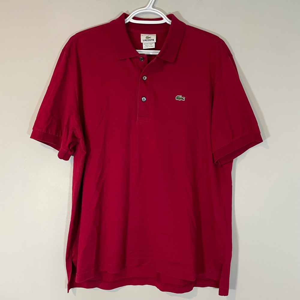 Lacoste Mens Red Short Sleeve Cotton Polo Shirt Size 5 M Golf Preppy Patriotic